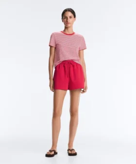 T-shirt a maniche corte in misto cotone a righe, vestibilità regolare