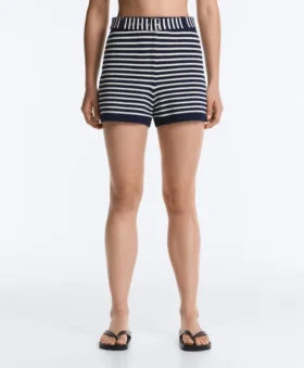 Pantaloncini in maglia a righe con cintura in 100% cotone