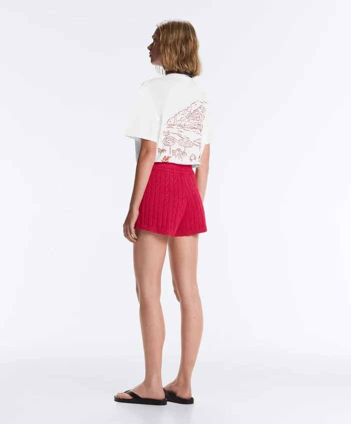 Pantaloncini in maglia a trecce lavata Pantaloncini in maglia a trecce lavata