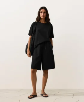Pantaloncini midi in 100% lino