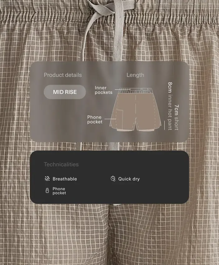 Pantaloncini tecnici 2 in 1 a vita media a quadri Pantaloncini tecnici 2 in 1 a vita media a quadri