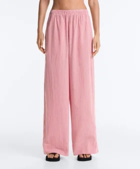 Pantaloni a gamba dritta a righe in 100% cotone