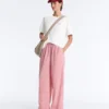Pantaloni a gamba dritta a righe in 100% cotone