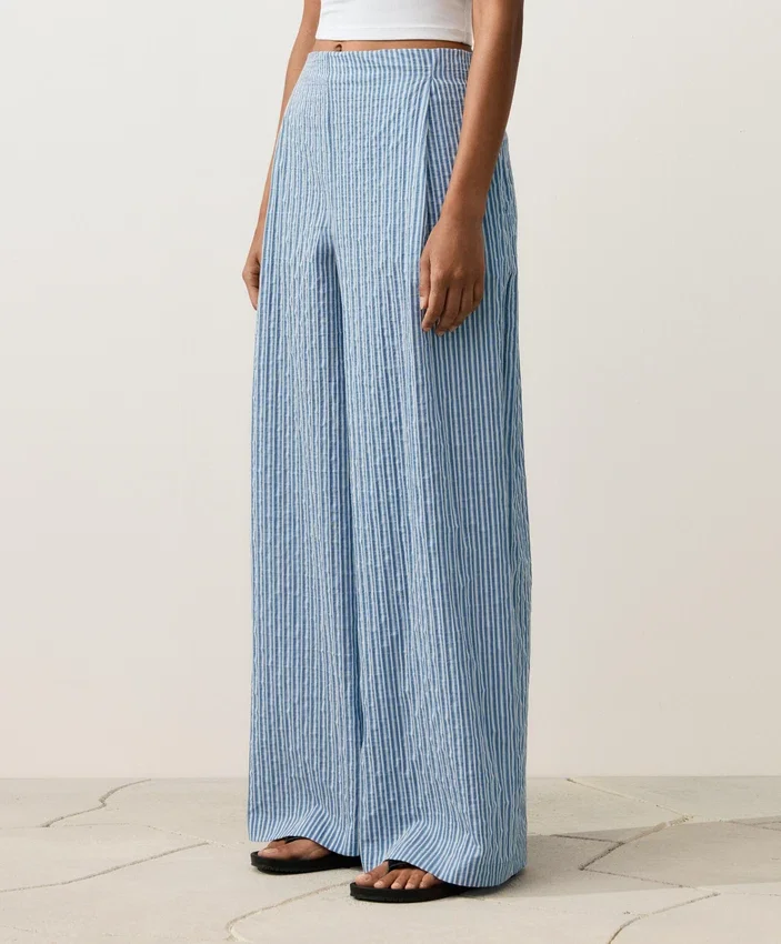 Pantaloni a gamba dritta a righe in misto cotone Pantaloni a gamba dritta a righe in misto cotone
