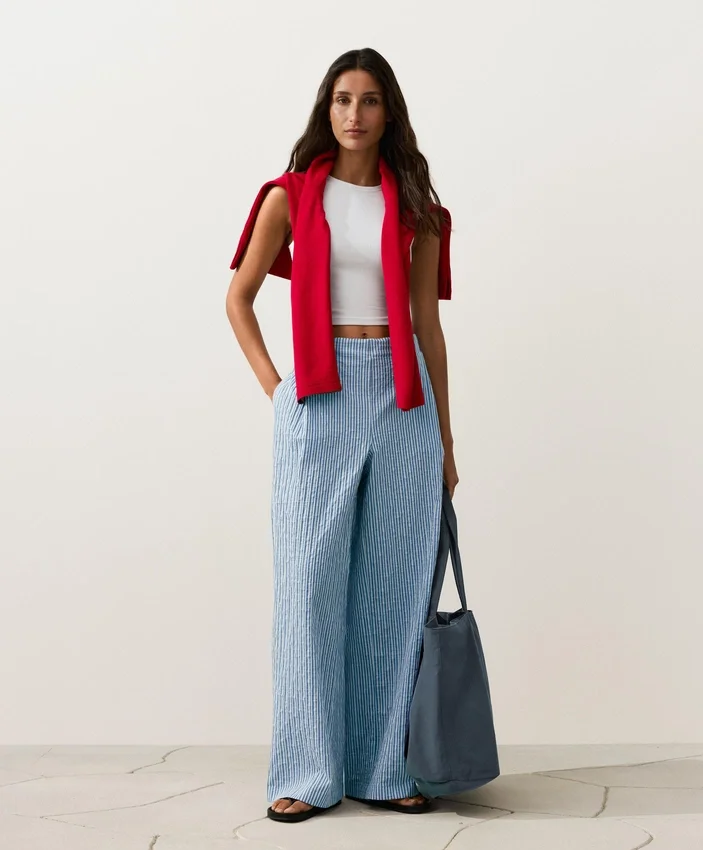 Pantaloni a gamba dritta a righe in misto cotone Pantaloni a gamba dritta a righe in misto cotone