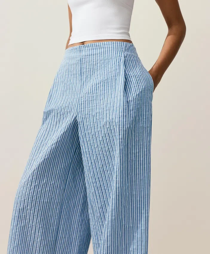 Pantaloni a gamba dritta a righe in misto cotone Pantaloni a gamba dritta a righe in misto cotone