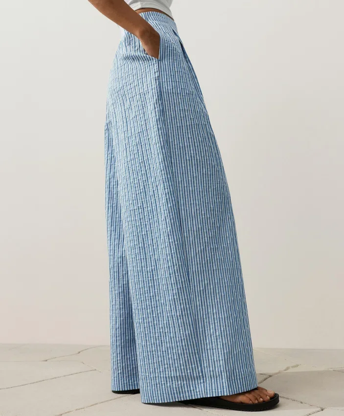 Pantaloni a gamba dritta a righe in misto cotone Pantaloni a gamba dritta a righe in misto cotone