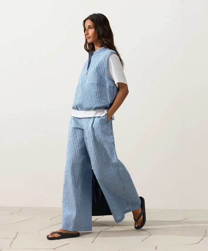 Pantaloni a gamba dritta a righe in misto cotone Pantaloni a gamba dritta a righe in misto cotone