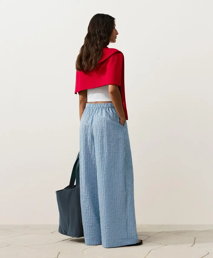 Pantaloni a gamba dritta a righe in misto cotone Pantaloni a gamba dritta a righe in misto cotone