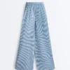 Pantaloni a gamba dritta a righe in misto cotone Pantaloni a gamba dritta a righe in misto cotone