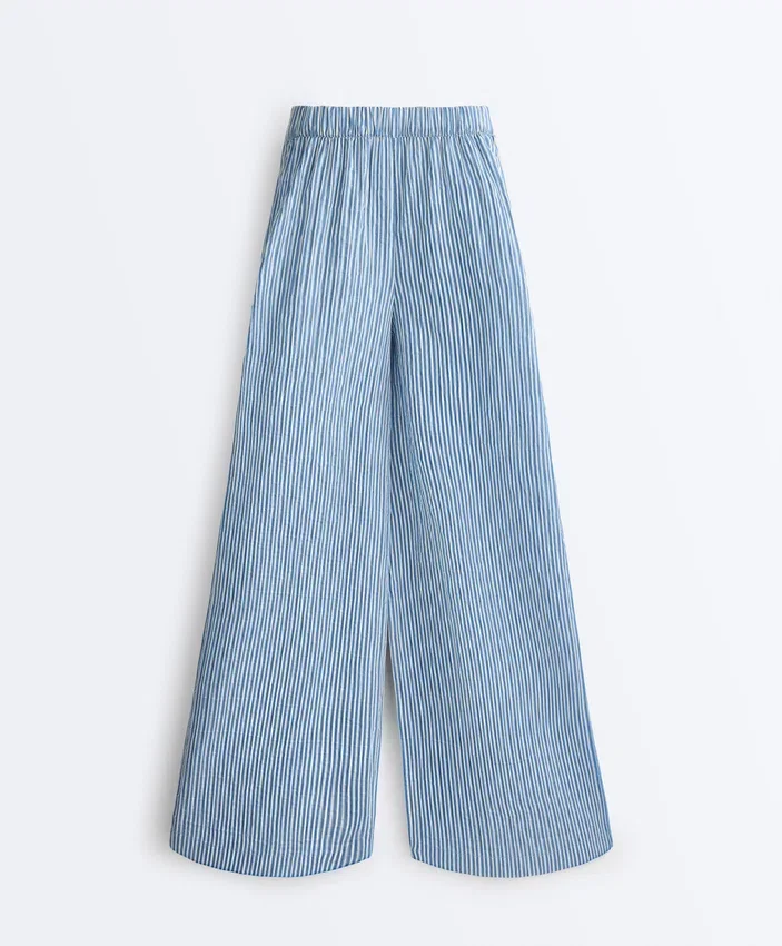 Pantaloni a gamba dritta a righe in misto cotone Pantaloni a gamba dritta a righe in misto cotone