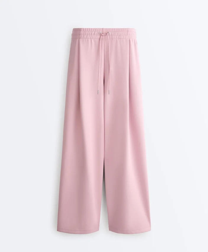 Pantaloni a gamba dritta con pieghe in piqué di cotone Pantaloni a gamba dritta con pieghe in piqué di cotone