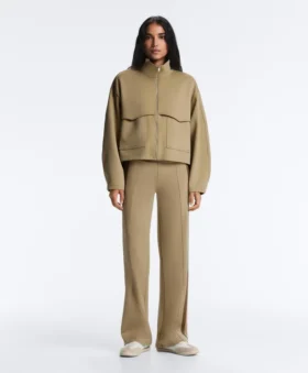 Pantaloni a gamba dritta effetto neoprene a vita alta con bordino