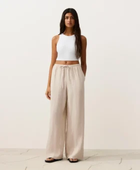 Pantaloni a gamba dritta in 100% lino