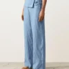Pantaloni a gamba dritta in 100% lino con risvolto in vita