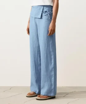 Pantaloni a gamba dritta in 100% lino con risvolto in vita