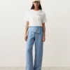 Pantaloni a gamba dritta in 100% lino con risvolto in vita