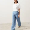 Pantaloni a gamba dritta in 100% lino con risvolto in vita
