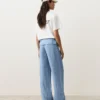 Pantaloni a gamba dritta in 100% lino con risvolto in vita