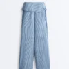Pantaloni a gamba dritta in 100% lino con risvolto in vita