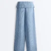 Pantaloni a gamba dritta in 100% lino con risvolto in vita