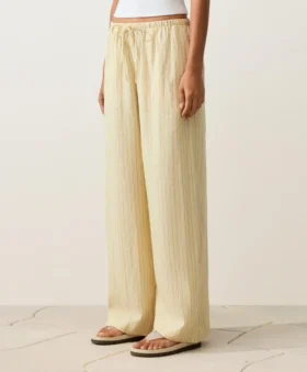 Pantaloni a gamba dritta in 100% lino con stampa a righe
