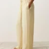 Pantaloni a gamba dritta in 100% lino con stampa a righe