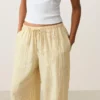 Pantaloni a gamba dritta in 100% lino con stampa a righe