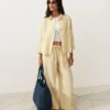 Pantaloni a gamba dritta in 100% lino con stampa a righe