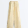 Pantaloni a gamba dritta in 100% lino con stampa a righe