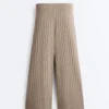 Pantaloni a gamba dritta in maglia a coste