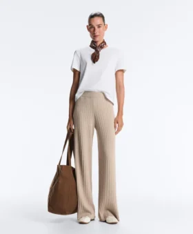 Pantaloni a gamba dritta in maglia a coste