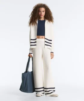Pantaloni a gamba dritta in maglia a onde