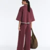 Felpa polo in misto cotone con maniche larghe
