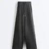 Pantaloni a gamba dritta in misto cotone e pile