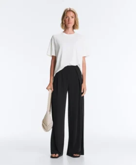Pantaloni a gamba dritta in misto modal con piega laterale