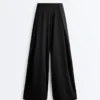 Pantaloni a gamba dritta in misto modal con piega laterale