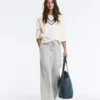 Pantaloni a gamba dritta in piqué melange