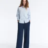 Pantaloni a gamba dritta in twill con nastro laterale