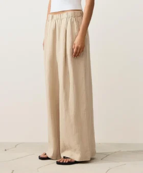 Pantaloni a gamba larga a righe in 100% lino