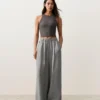 Pantaloni a gamba larga a righe in 100% lino