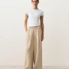 Pantaloni a gamba larga a righe in 100% lino