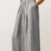 Pantaloni a gamba larga a righe in 100% lino