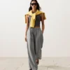 Pantaloni a gamba larga a righe in 100% lino