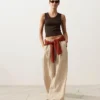 Pantaloni a gamba larga a righe in 100% lino