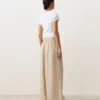 Pantaloni a gamba larga a righe in 100% lino