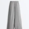 Pantaloni a gamba larga a righe in 100% lino