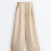Pantaloni a gamba larga a righe in 100% lino