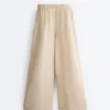 Pantaloni a gamba larga a righe in 100% lino