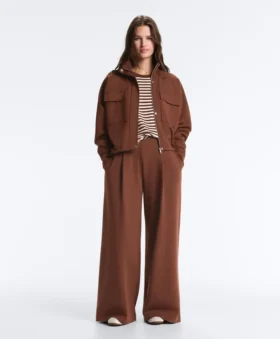 Pantaloni a gamba larga a vita alta in piqué di cotone